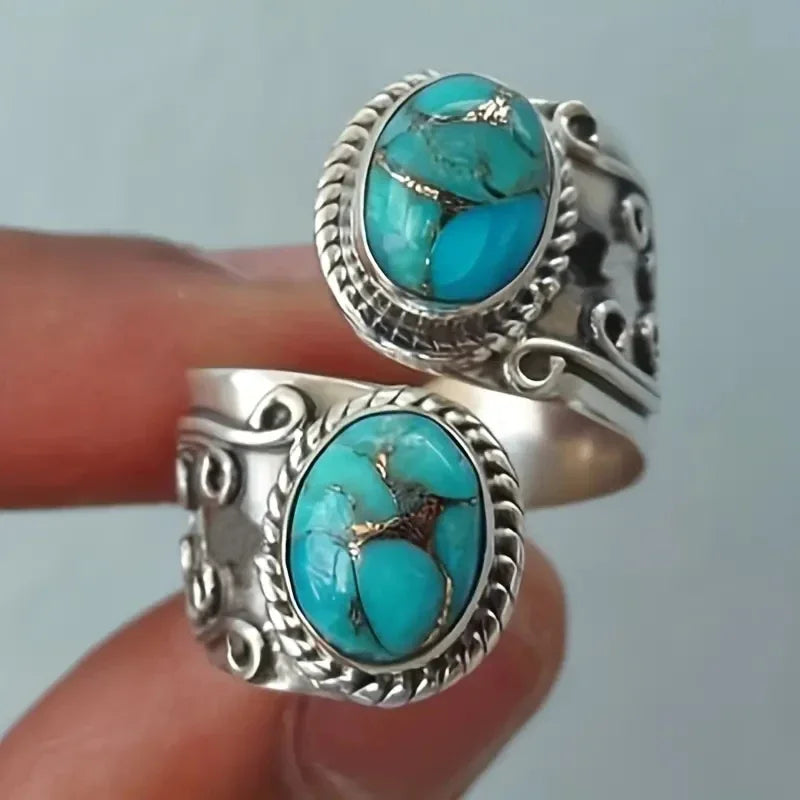 Elegante Anillo Vintage Cruzado de Turquesa