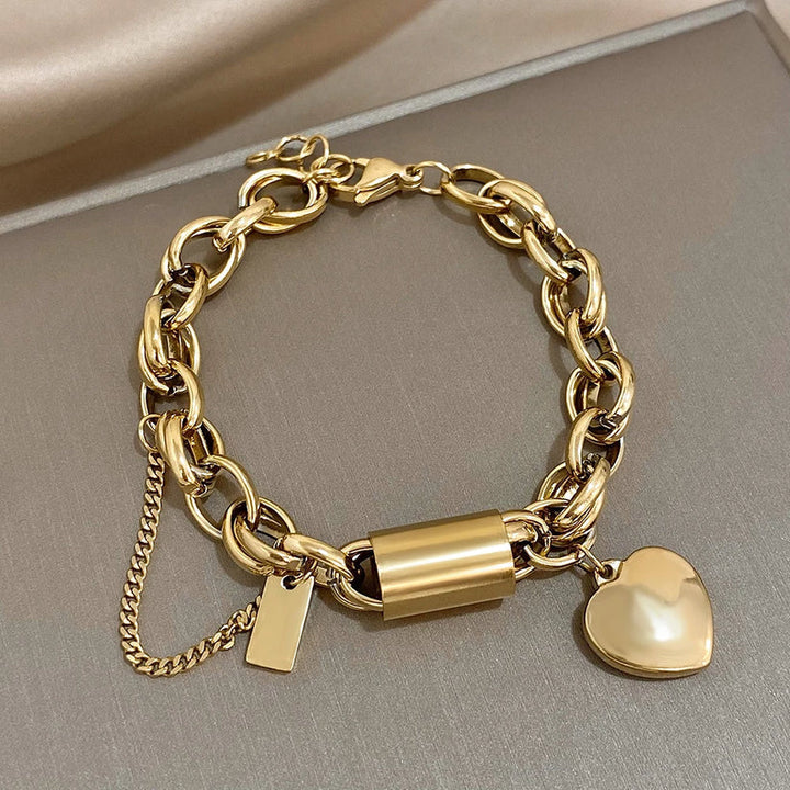 Pulsera gruesa Heartened | Oro blanco