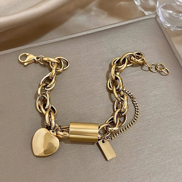 Pulsera Gruesa Heartened | Dorado