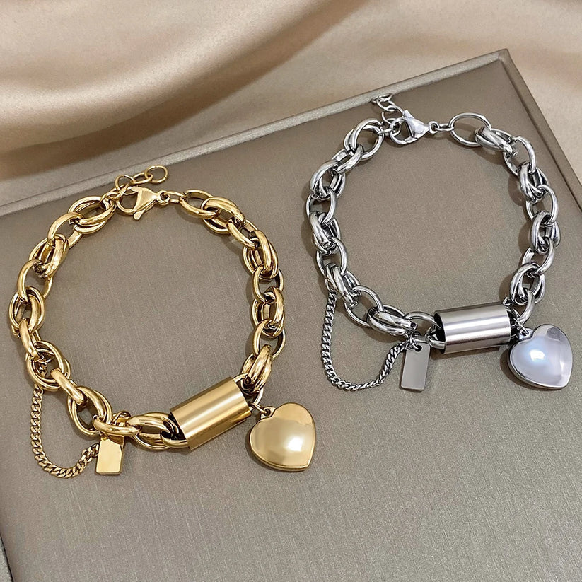 Pulsera Gruesa Heartened | Dorado