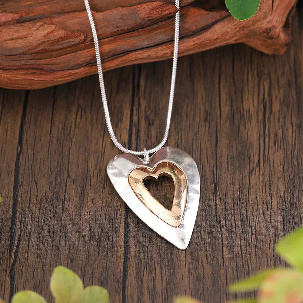 Collar Colgante de Corazón de Plata y Oro Vintage