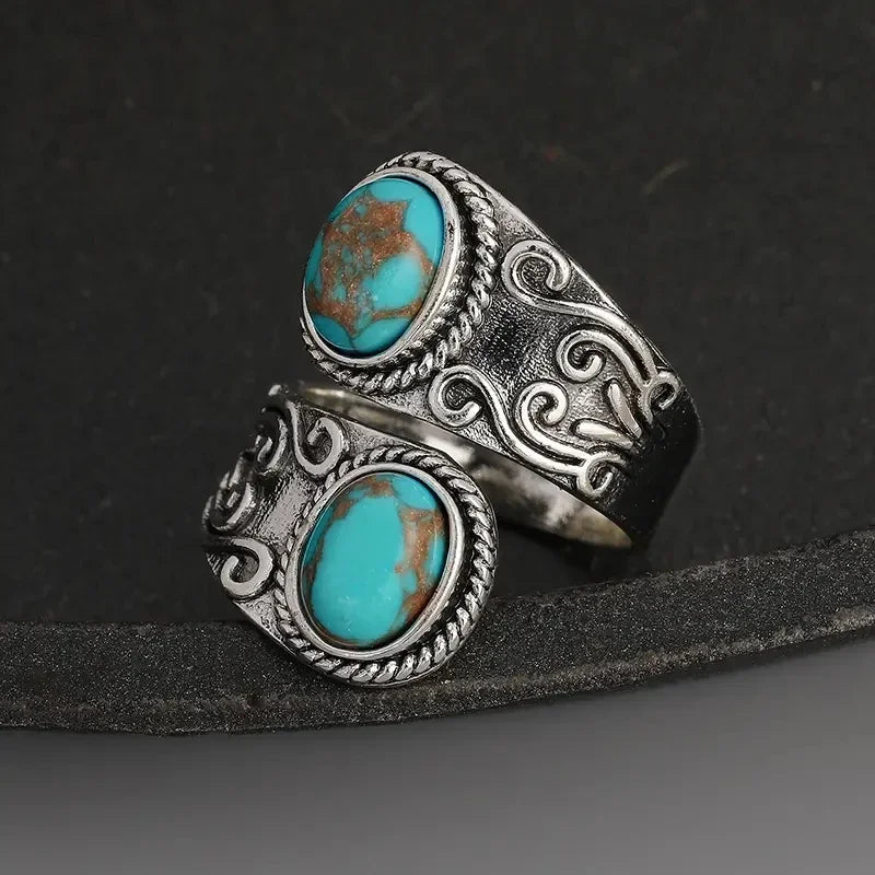 Elegante Anillo Vintage Cruzado de Turquesa