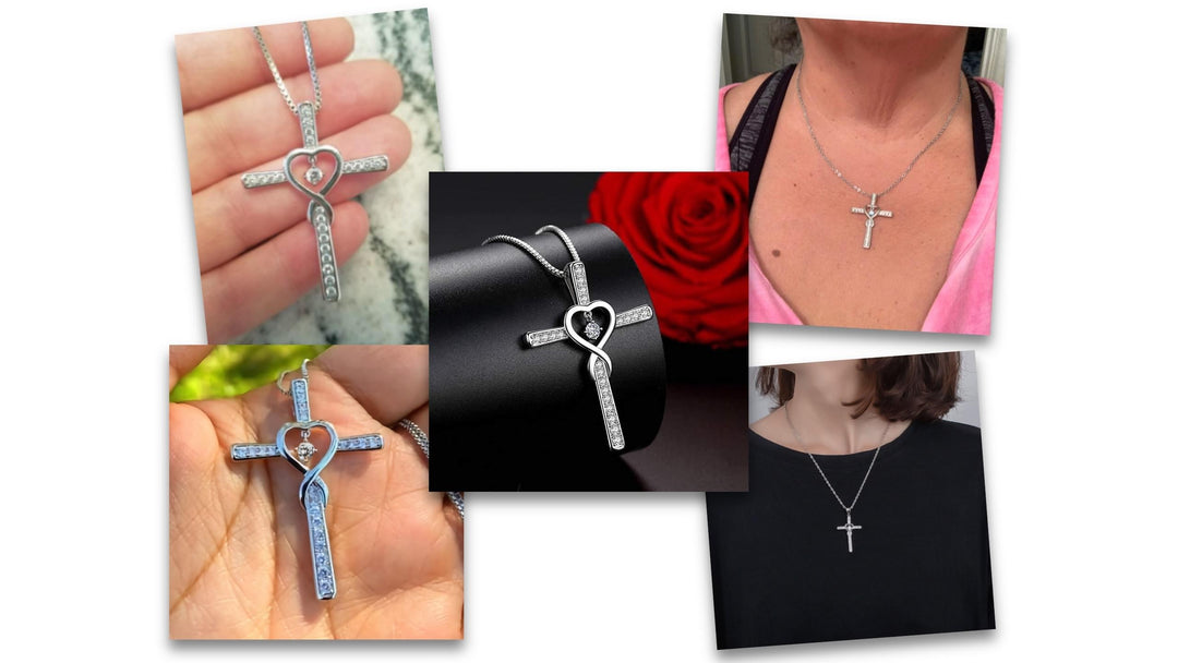 Collar bendito de cruz con corazón de circonitas