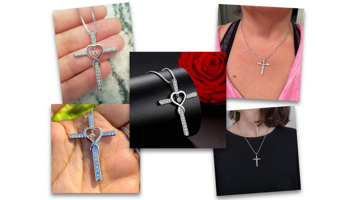 Collar bendito de cruz con corazón de circonitas