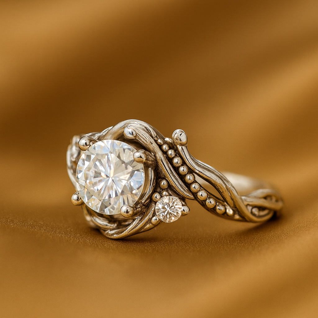 Elegante Anillo de Rama de Plata con Zirconia