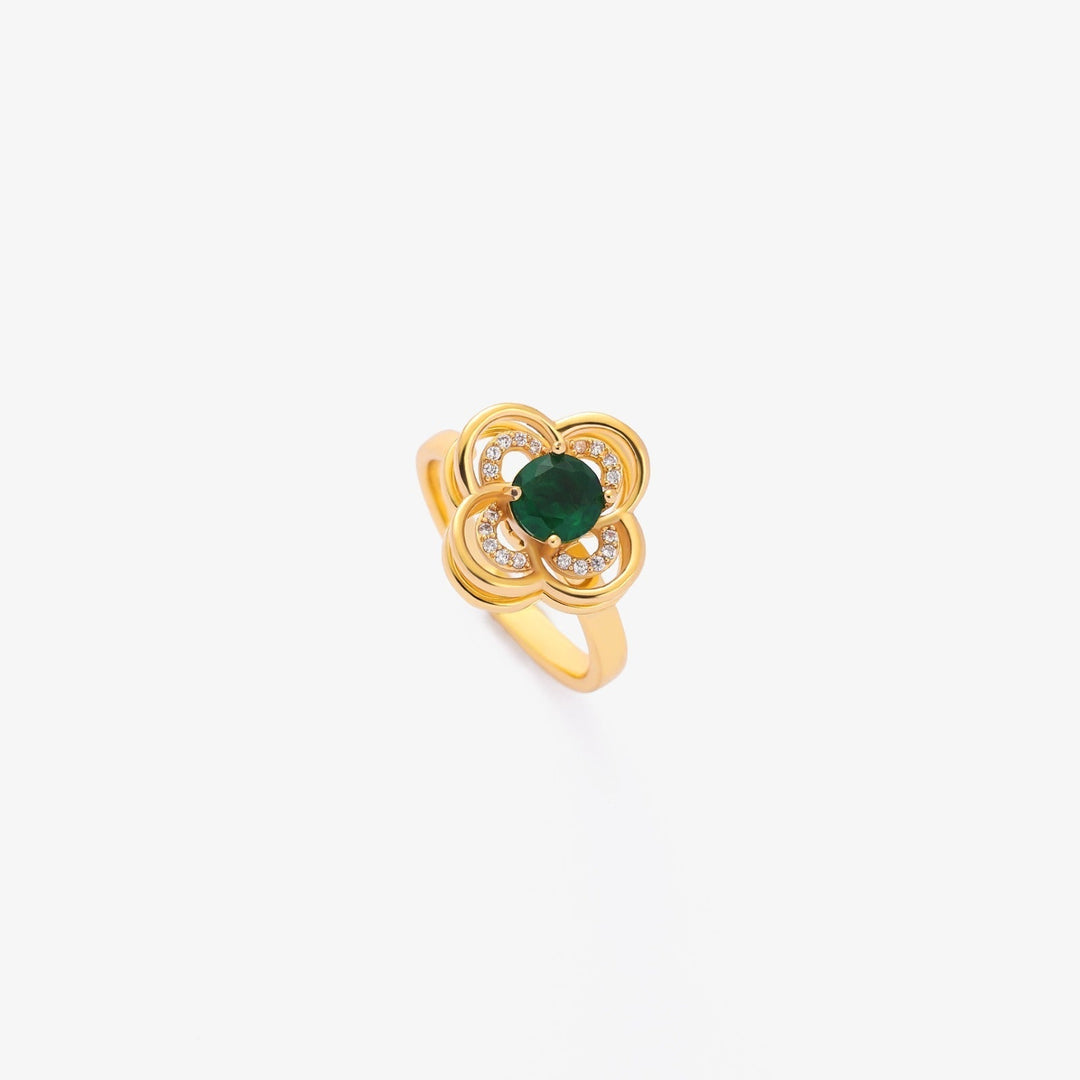 Anillo giratorio con halo de trébol y esmeralda | Oro
