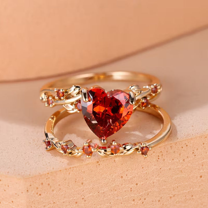Set de anillos con acento de corazón Redvine | Oro