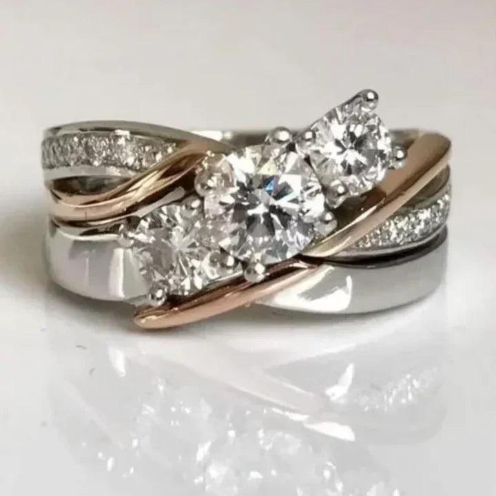 Anillo de Oro y Plata con Zirconia Vintage