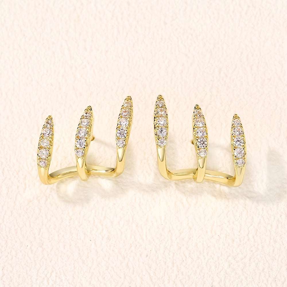 Pendientes de botón elegantes de strass con tres garras