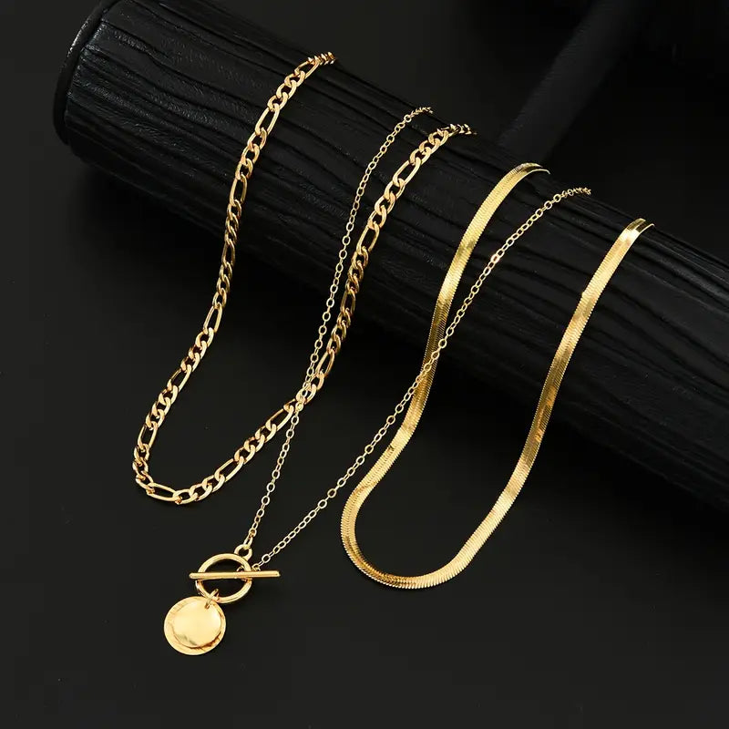 Collar de Capas de Moneda Texturizado Savira | Dorado