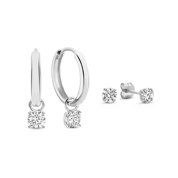 Set de pendientes de piedra Larmes de Lune | Oro blanco