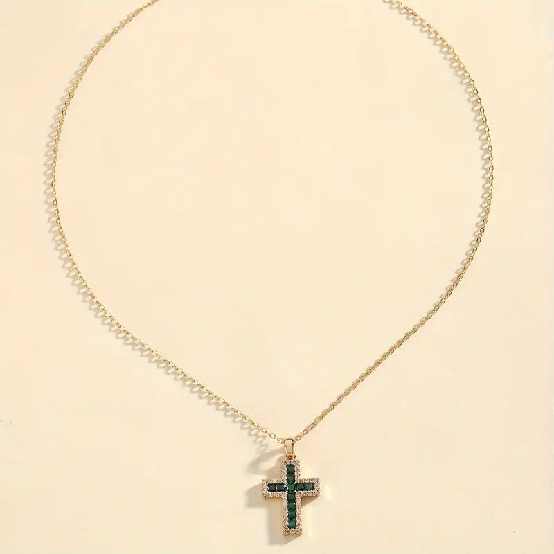 Collar con colgante cruz de esmeralda Solene | Oro