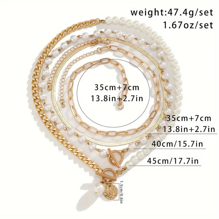 Set de Collar de Cadena de Serpiente con Perlas Vintage | Dorado