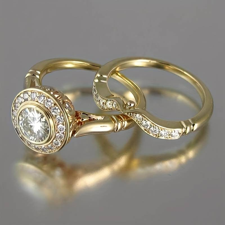 Pack de anillos vintage de oro y circonita