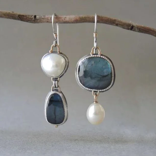 Pendientes Vintage de Piedras Naturales en Plata