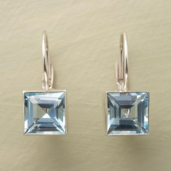 Pendientes Vintage de Cubo de Vidrio Azul
