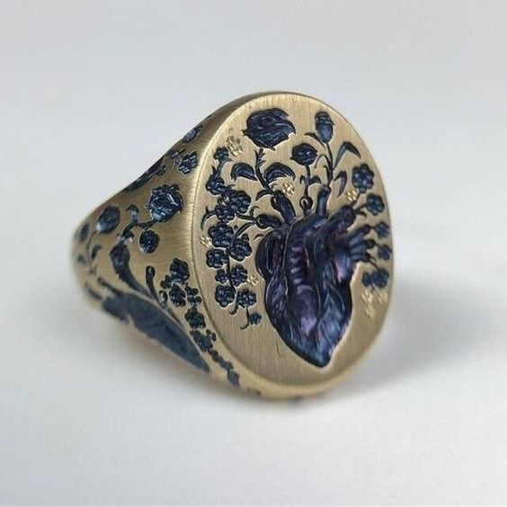 Anillo de Oro Vintage Flor Azul