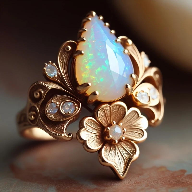 Anillo exótico de ópalo en oro