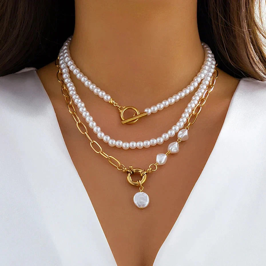 Collar Elegancia de Perla y Cadena en Capas