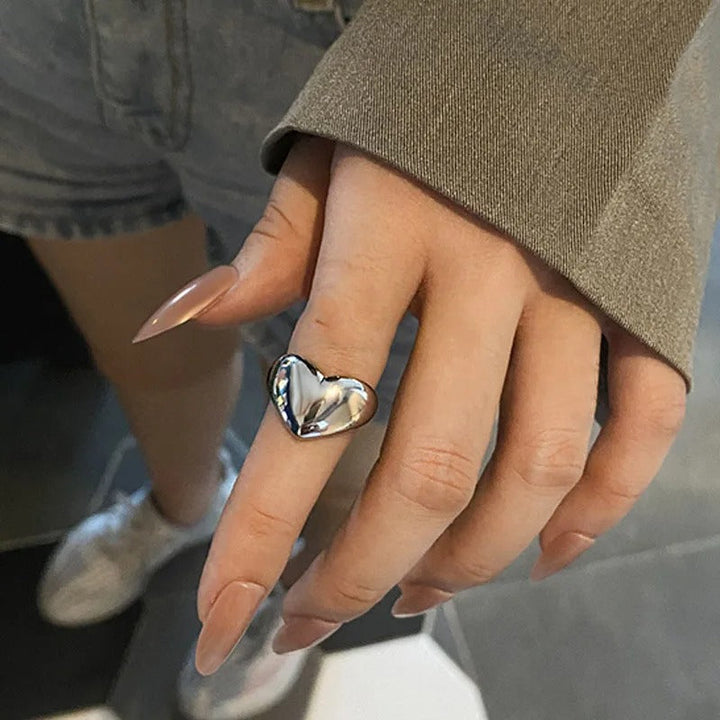 Anillo ajustable en forma de corazón de plata 925