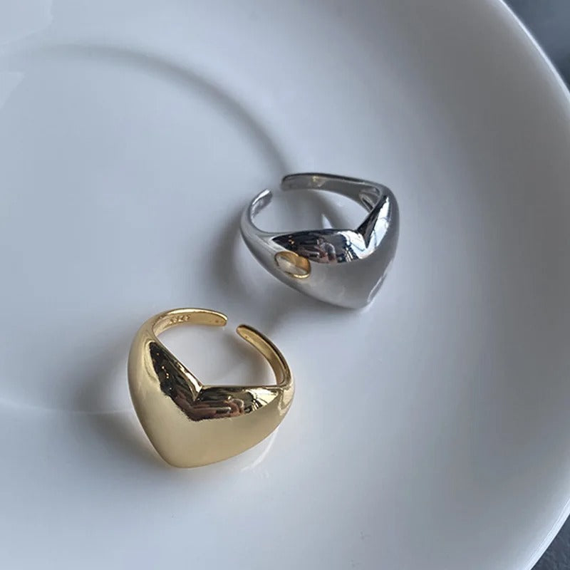 Anillo ajustable en forma de corazón de plata 925