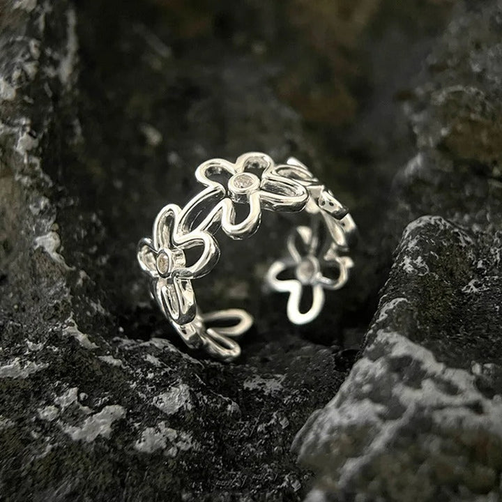 Anillo vintage ajustable de plata 925 con flores