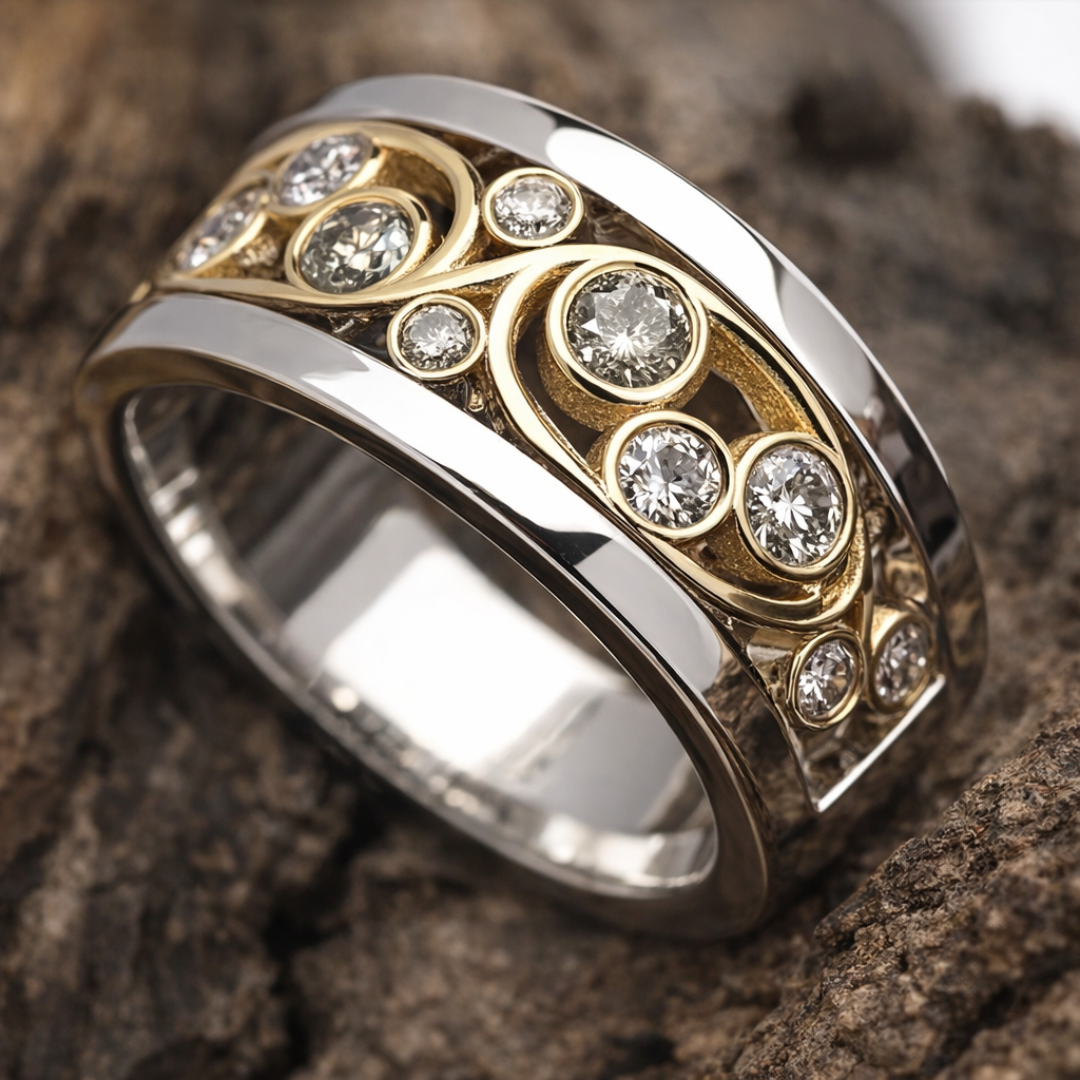 Anillo de Hiedra de Oro y Plata con Zirconia Vintage