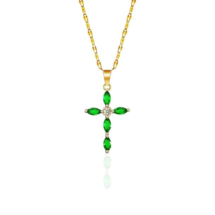 Collar cruz de esmeralda | Oro