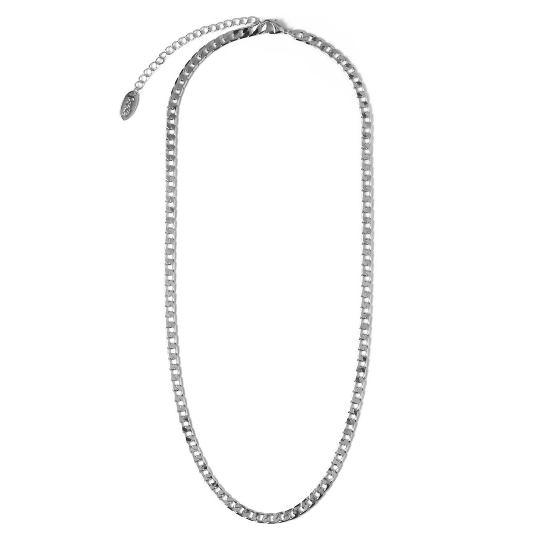 Collar de cadena plana Curb | Oro blanco